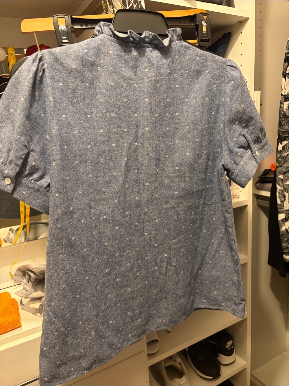 CeCe Light Blue Chambray Ruffle Button-Front Blouse - Picture 2 of 4